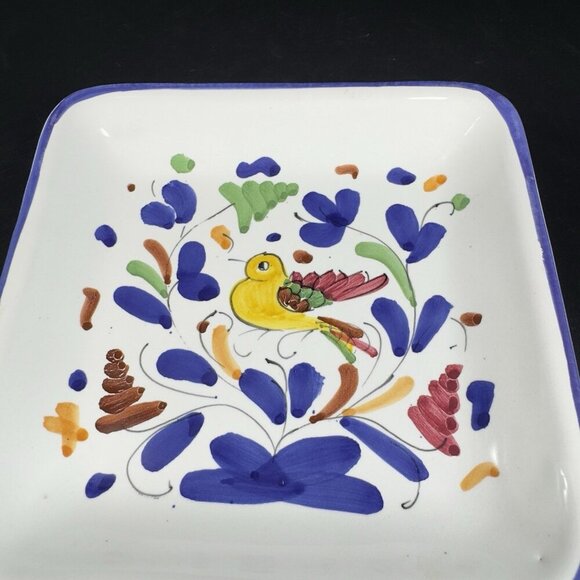 Sambuco Mario Deruta Hand Painted Pottery Square Dish Plate Made In Italy Bird - Picture 6 of 11